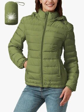 YZG Women’s Packable Lightweight Hooded Down Puffer Jacket – Size M (NWT)